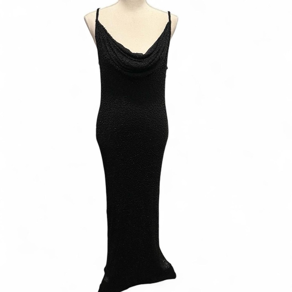 Vintage Stenay 100% Silk Fully Beaded Black Maxi Dress Size 8 Evening Gown